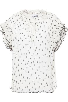 推荐Ruffle-trimmed polka-dot plissé-chiffon blouse商品
