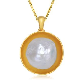 Genevive | GENEVIVE Sterling Silver Gold Plated Freshwater Pearl Pendant Necklace,商家Premium Outlets,价格¥789