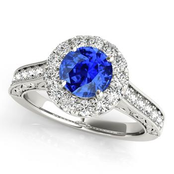 商品14k White Gold Wedding Ring With 1.40 Carat Round Shape Tanzanite And Diamonds图片