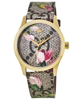 推荐Gucci G-Timeless Pink Print Dial Gold Tone Case Canvas Strap Women's Watch YA1264038A商品