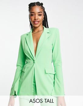 商品ASOS | ASOS DESIGN Tall jersey suit split sleeve tux blazer in summer green,商家ASOS,价格¥346图片
