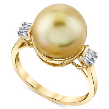 商品Macy's | Cultured Golden South Sea Pearl (11mm) & Diamond (1/5 ct. t.w.) Ring in 14k Gold,商家Macy's,价格¥10606图片
