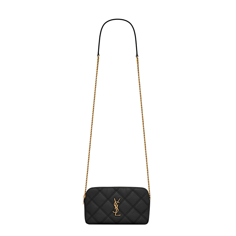 Yves Saint Laurent | SAINT LAURENT PARIS/圣罗兰 BECKY系列 黑色绗缝小羊皮双拉链斜挎包商品图片,7.5折×额外9.3折, 包邮包税, 额外九三折