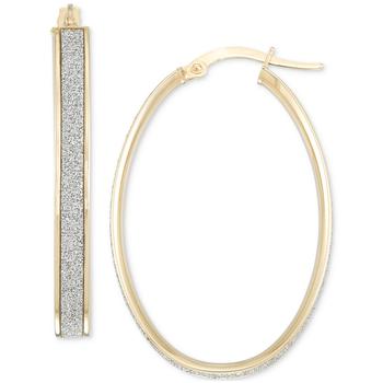 商品Polished Oval Glitter Hoop Earrings in 14k Gold, 1-1/4"图片
