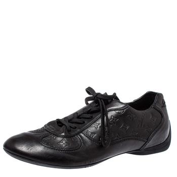 路易威登男鞋, [二手商品] Louis Vuitton | Louis Vuitton Black Monogram Embossed Leather Lace Up Sneakers Size 42商品图片 7.6折, 满1件减$100, 满减