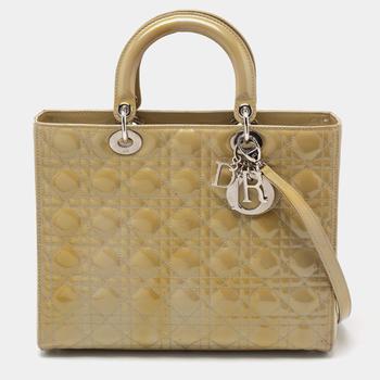 迪奥托特包, [二手商品] Dior | Dior Light Green Cannage Patent Leather Large Lady Dior Tote商品图片 9.5折, 满1件减$100, 满减