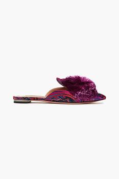 商品Powder Puff pompom-embellished metallic jacquard slippers,商家THE OUTNET US,价格¥2378图片