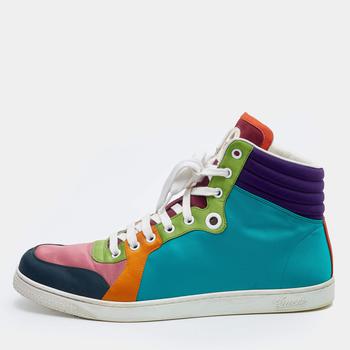 古驰高帮鞋, [二手商品] Gucci | Gucci Multicolor Satin Coda High Top Sneakers Size 43商品图片 