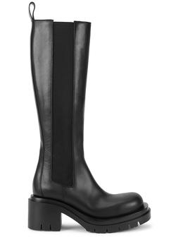 推荐Lug black leather knee-high Chelsea boots商品