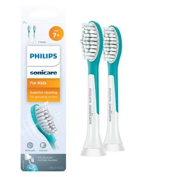 Philips | Philips Sonicare for Kids 7+ Genuine Replacement Toothbrush Heads, 2 Brush Heads, Turquoise and White, Standard, HX6042/94,商家Amazon US editor's selection,价格¥165