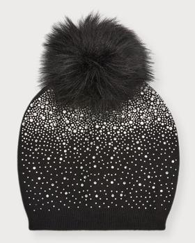 推荐Embellished Wool Beanie W/ Faux Fur Pom商品