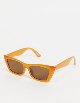 ASOS | ASOS DESIGN slim cat eye sunglasses in honey brown商品图片,6折