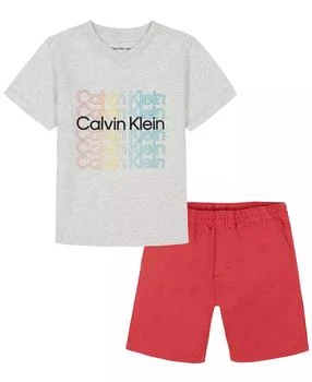 Calvin Klein | Toddler Boys Repeat Logo V-neck T-shirt and Twill Shorts,商家Macy's,价格¥105