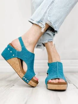 Corkys Footwear | Washed Canvas Carley Wedges In Turquoise,商家Premium Outlets,价格¥360