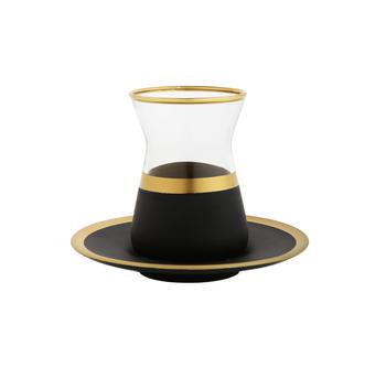 商品Set of 6 Tea Cups and Saucers with Black and Gold Design图片
