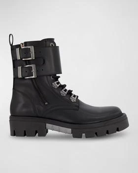 推荐Men's Double-Buckle Monk Leather Combat Boots商品