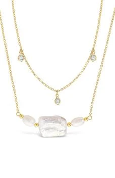 Sterling Forever | 14K Gold Plated Bezel CZ and 9mm Baroque Pearl Layered Necklace 3.8折, 独家减免邮费