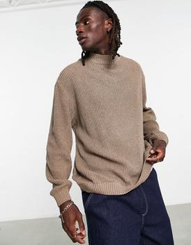 asos design, ASOS | ASOS DESIGN oversized fisherman rib turtle neck jumper in taupe marl商品图片 