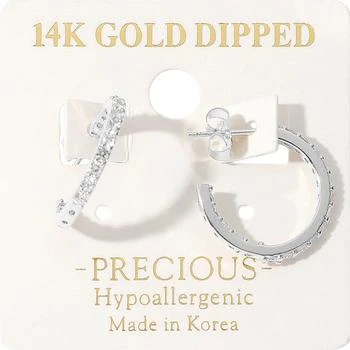 FASHNZFAB | 14K Gold Dipped Hypoallergenic Stone Paved Mini Hoop Earrings - Rhodium,商家Premium Outlets,价格¥166