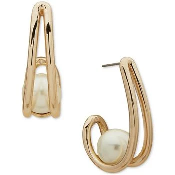 Anne Klein | Gold-Tone Imitation Pearl Two-Row Small Hoop Earrings, 0.75" 独家减免邮费