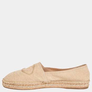 [二手商品] Prada | Prada Light Beige Canvas Logo Embroidered Espadrilles EU 40商品图片,7.9折