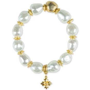 商品Patricia Nash | Gold-Tone Floret Charm Imitation Pearl Beaded Stretch Bracelet,商家Macy's,价格¥198图片
