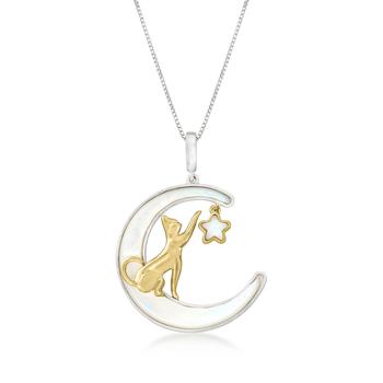 商品Ross-Simons | Ross-Simons Mother-Of-Pearl Cat, Star and Moon Pendant Necklace in 2-Tone Sterling Silver,商家Premium Outlets,价格¥709图片