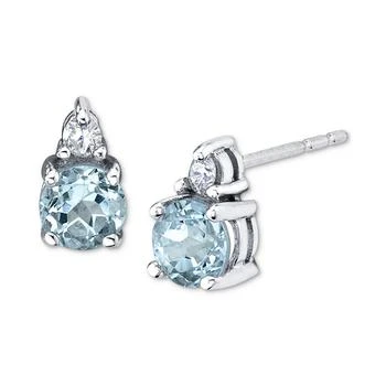 Macy's | Aquamarine (1-1/5 ct. t.w.) & Diamond (1/3 ct. t.w.) Stud Earrings in 14k White Gold,商家Macy's,价格¥11362