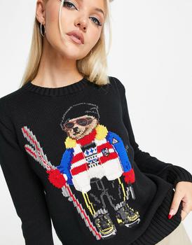 推荐Polo Ralph Lauren ski bear knit jumper in black商品