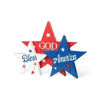 商品11" Wooden Patriotic, Americana Stars Table Decor图片