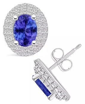 Macy's | Tanzanite (1-1/2 Ct. t.w.) and Diamond (1/2 Ct. t.w.) Halo Stud Earrings,商家Macy's,价格¥13880