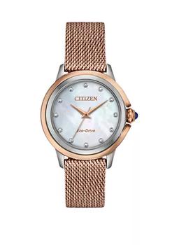推荐Women's Citizen Ceci Pink Gold-Tone Stainless Steel Bracelet Watch商品