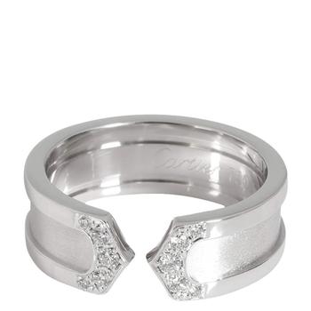 美国卡地亚戒指, [二手商品] Cartier | Cartier 18k White Gold 0.1 CTW Diamond Double C de Cartier Wedding Band Ring Size EU 51商品图片 8.1折