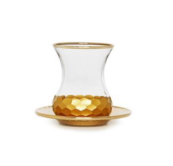 商品Set of 6 Tea Glasses and Saucers with Gold Hammered design图片