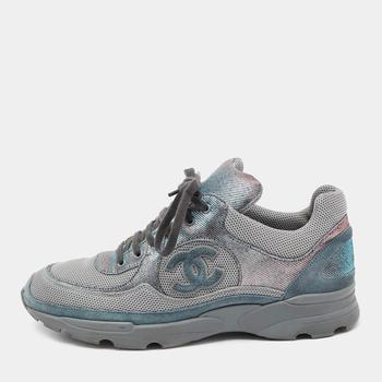 美国香奈儿鞋, [二手商品] Chanel | Chanel Grey/Two-Tone Mesh and Lurex Fabric CC Low Top Sneakers Size 40商品图片 满1件减$100, 满减