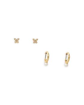 kate spade项链, Kate Spade | Tiny Twinkles Hope Butterfly Stud and Imitation Pearl Huggie Hoop Earrings Set商品图片 7折