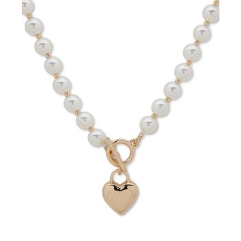 商品Anne Klein | Gold-Tone Imitation Pearl Heart Pendant Necklace, 16" + 3" extender,商家Macy's,价格¥272图片