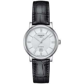 Tissot | Women's Swiss Automatic Carson Premium Lady Diamond Accent Black Leather Strap Watch 30mm商品图片,