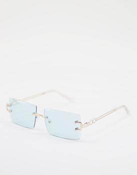 ASOS | ASOS DESIGN rimless mid square sunglasses with temple detail in green商品图片,6折