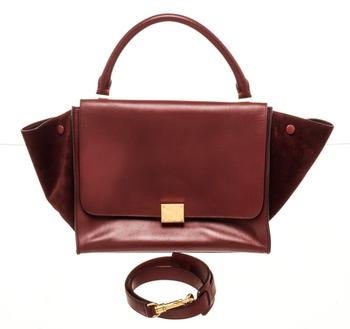 celine tote, [二手商品] Celine | Celine Burgundy Leather Suede Trapeze Tote Bag商品图片 