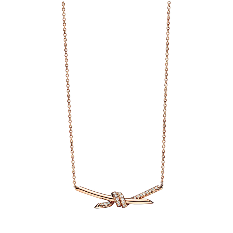 Tiffany & Co.新款, Tiffany & Co. |   Tiffany & Co./蒂芙尼 22春夏新款 Knot系列 18K金 玫瑰金色 镶钻绳结吊坠项链69683231商品图片 包邮包税