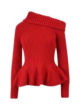 Alexander McQueen | Alexander McQueen Asymmetric-Ribbed Long-Sleeved Top商品图片,6.8折起