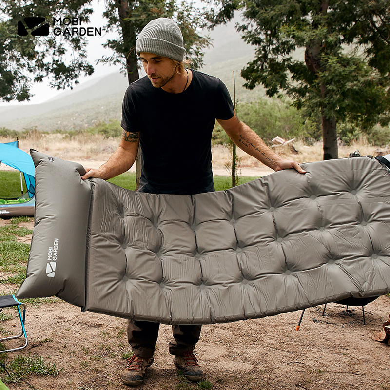 推荐户外露营自动充气地垫单人加宽加厚自带枕头折叠防潮垫MJ商品