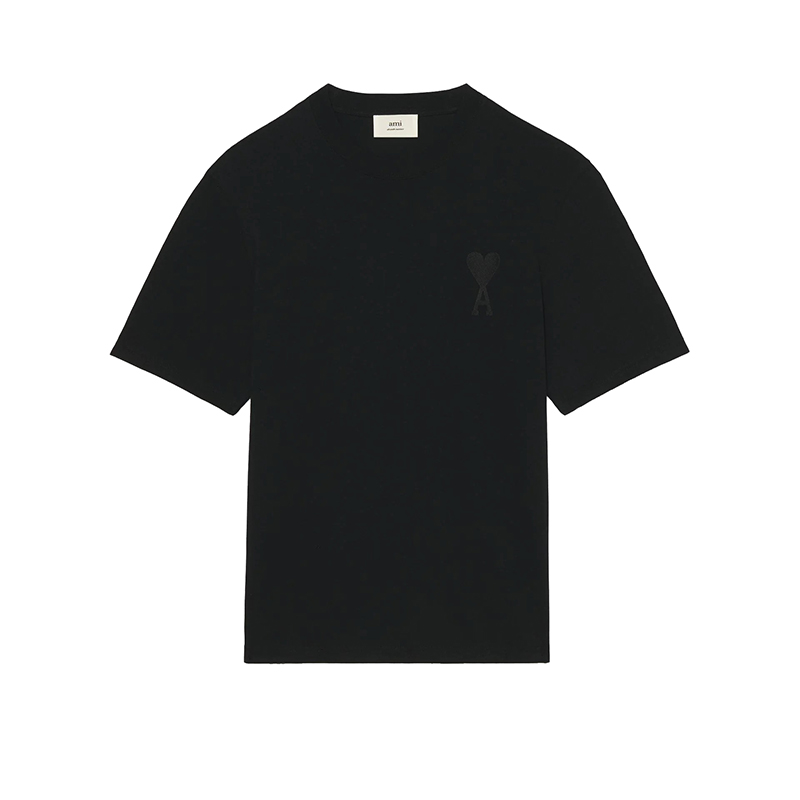 推荐Ami 22年春夏新款 男女同款黑色纯有机棉胸前Logo刺绣爱心T恤商品