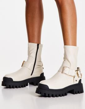 推荐ASOS DESIGN Almighty harness boots in off white商品