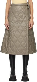 Ganni | Brown Quilted Midi Skirt,商家Ssense US,价格¥1266