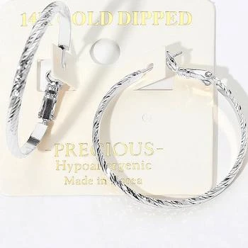 FASHNZFAB | 14K Gold Dipped Hypoallergenic Textured Hoop Earrings - Rhodium,商家Premium Outlets,价格¥193