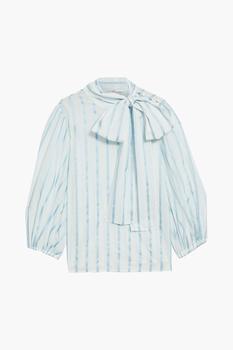 RED Valentino | Pussy-bow metallic striped cotton-blend voile blouse商品图片,4折