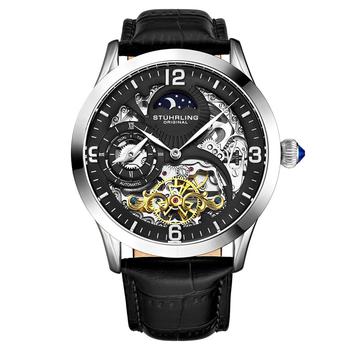 Stuhrling | Men's Black Leather Strap Watch 45mm商品图片,