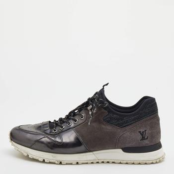 lv男鞋, [二手商品] Louis Vuitton | Louis Vuitton Black/Grey Suede And Leather Run Away Low Top Sneakers Size 45商品图片 3.9折